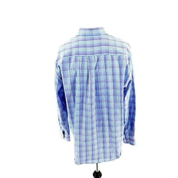 Alan Flusser Large Blue Multi Colored Plaid Cotton Front Pocket Button Down - Picture 5 of 8